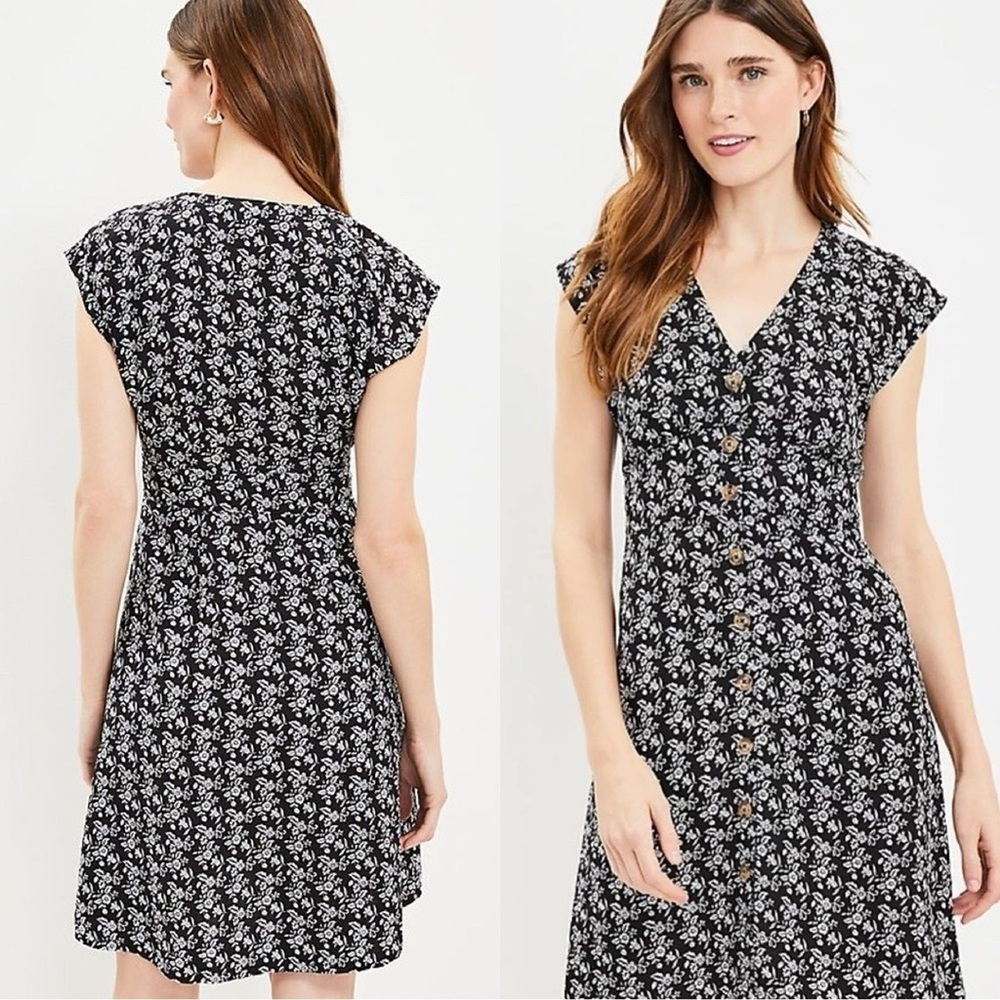 LOFT Black and White Floral Mini Dress